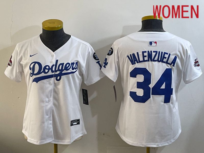 Women Los Angeles Dodgers 34 Valenzuela White Game 2024 Nike MLB Jersey style 1209